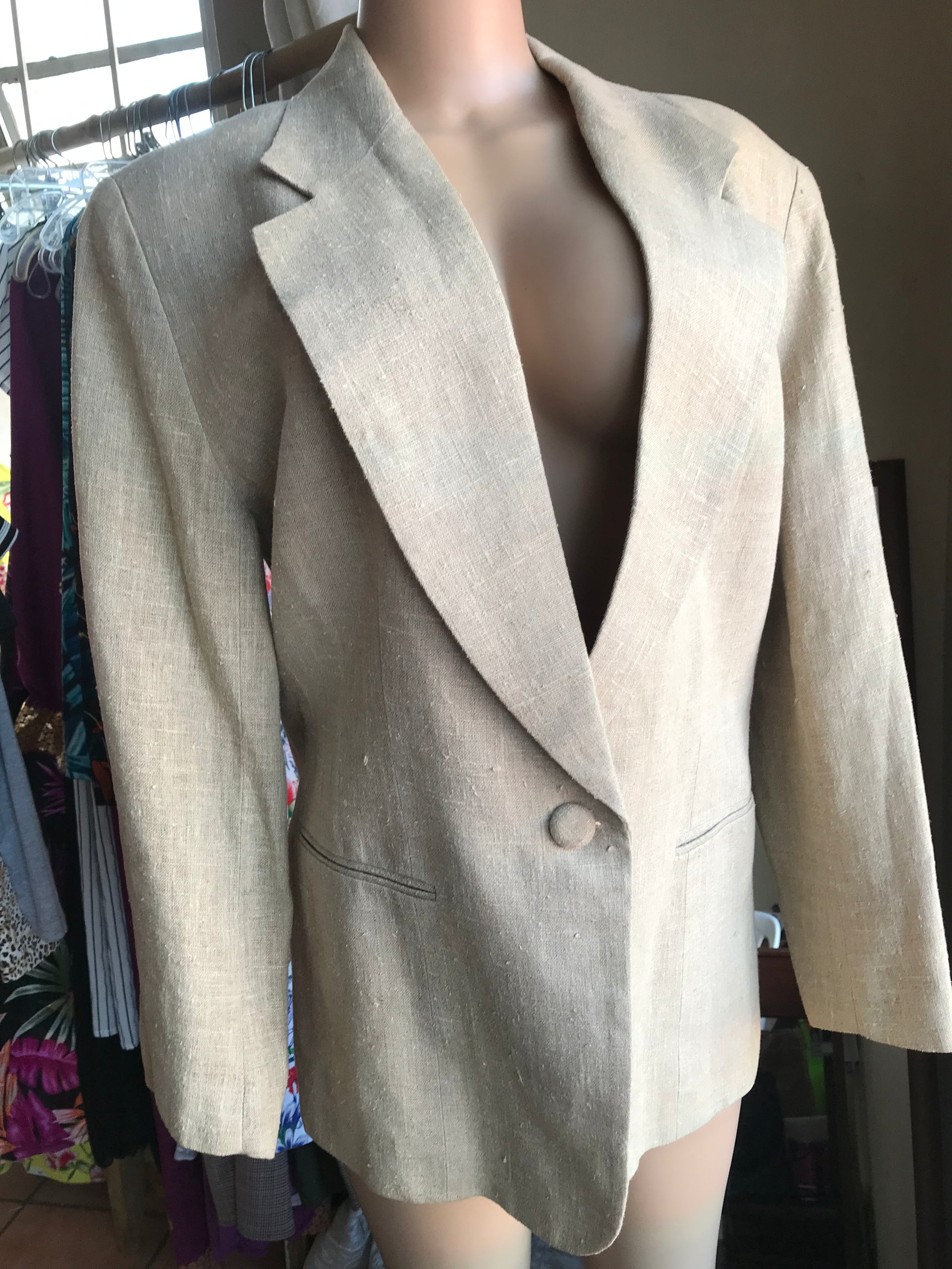 Vintage Sand Linen Blazer - L/XL/