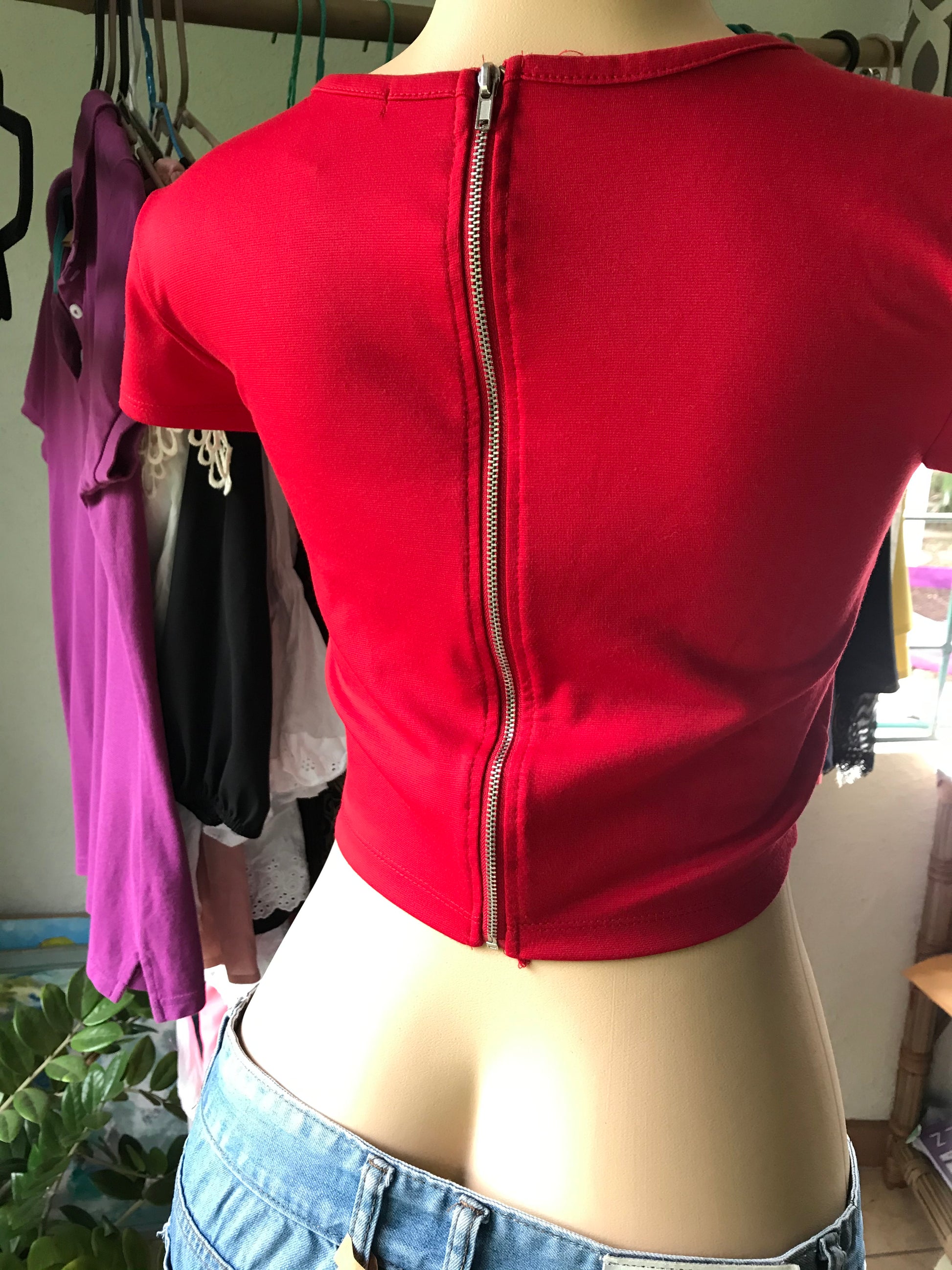 Forever 21 Red Zip Crop Top