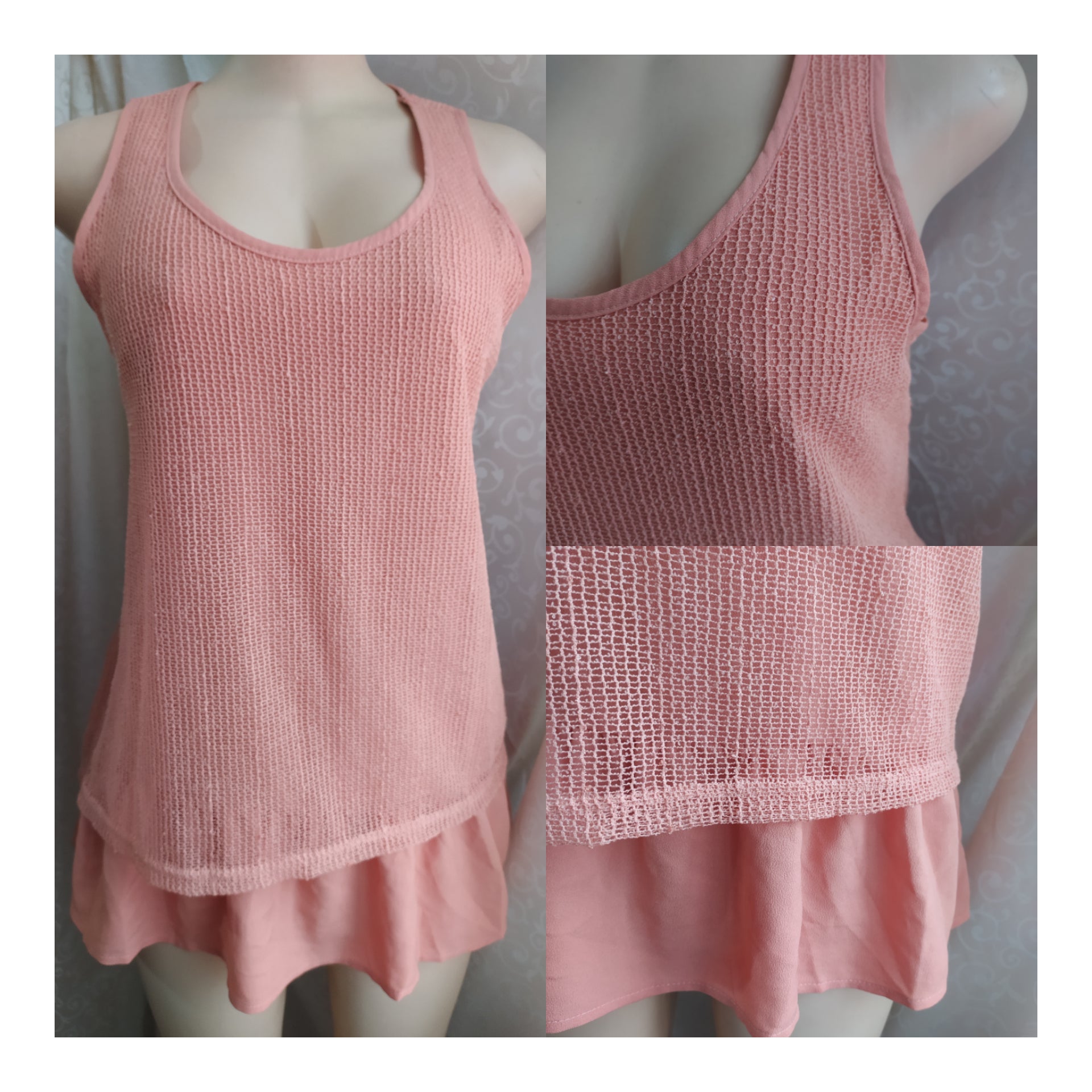 Baby Pink Mesh Sleeveless Trapeze Blouse - S/M