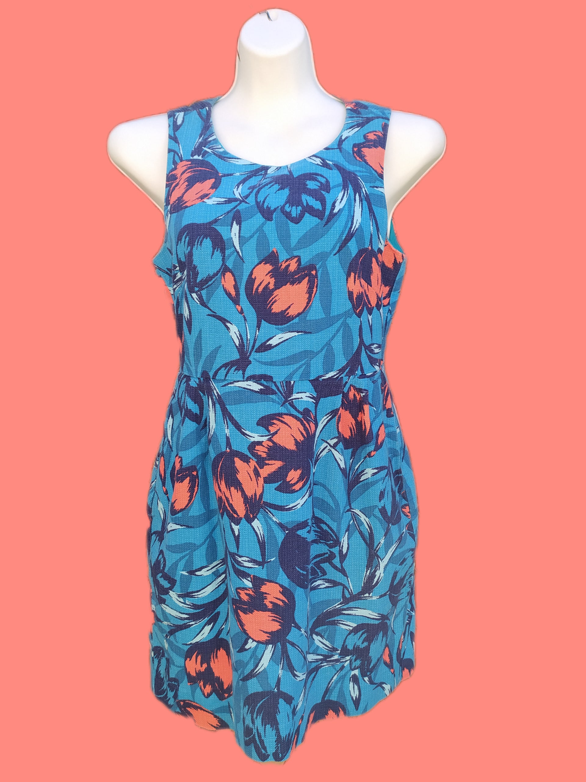 Retro Sky Blue Floral Dress - S