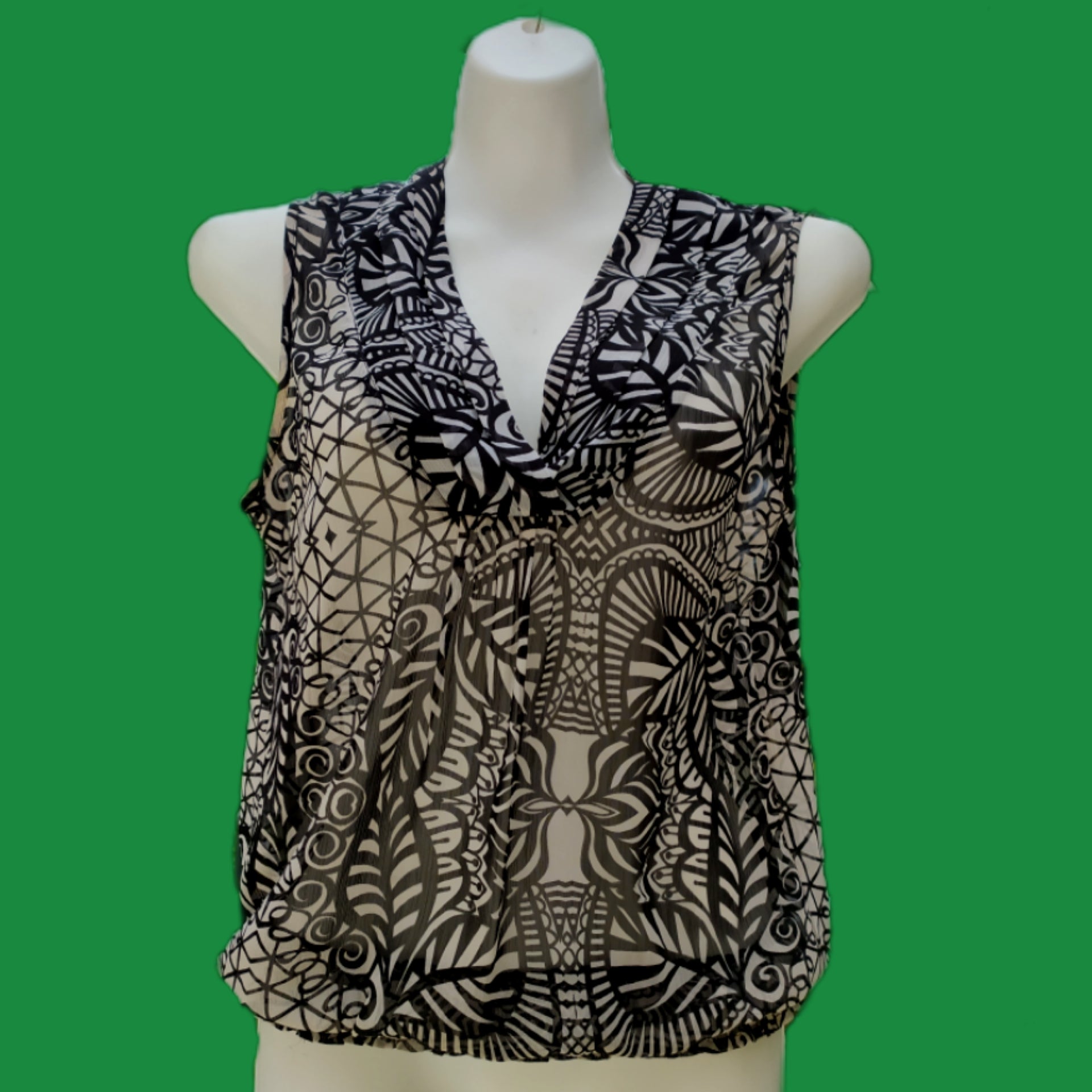 Abstract B&W Sheer Sleeveless Top (New) - S/M