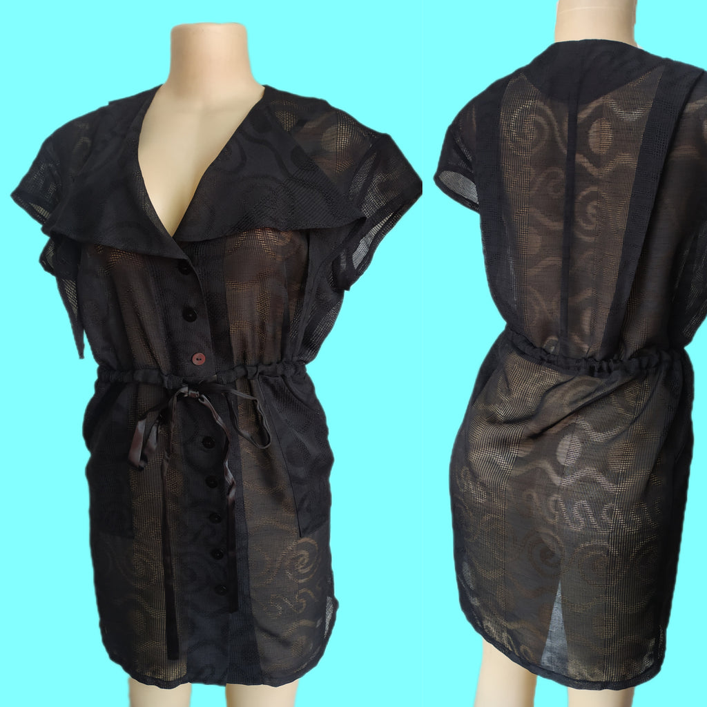Black Collared Mesh Dress with Pockets (New) - M/EU 34