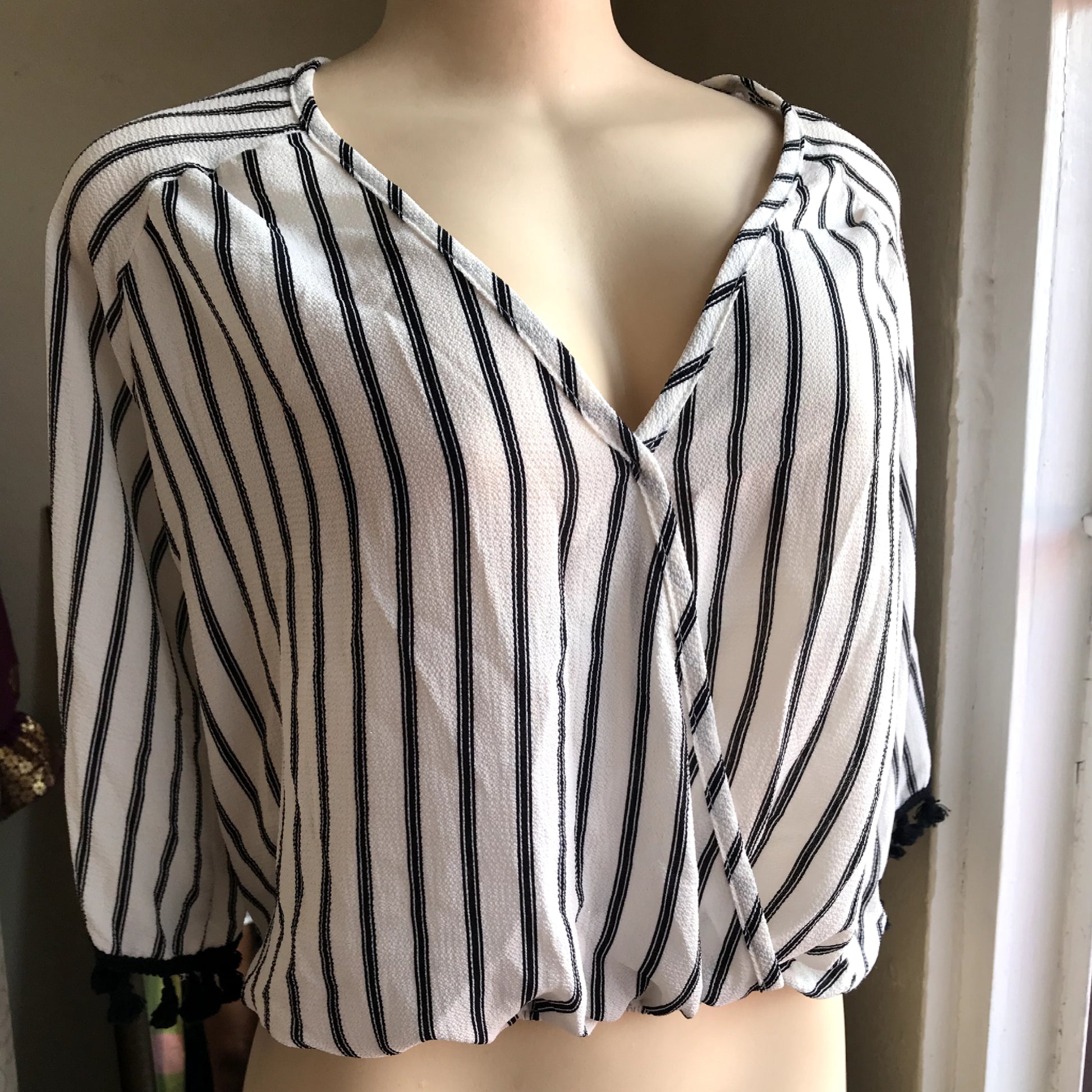 B&W Stripe Tassel Detail Blouse  - S