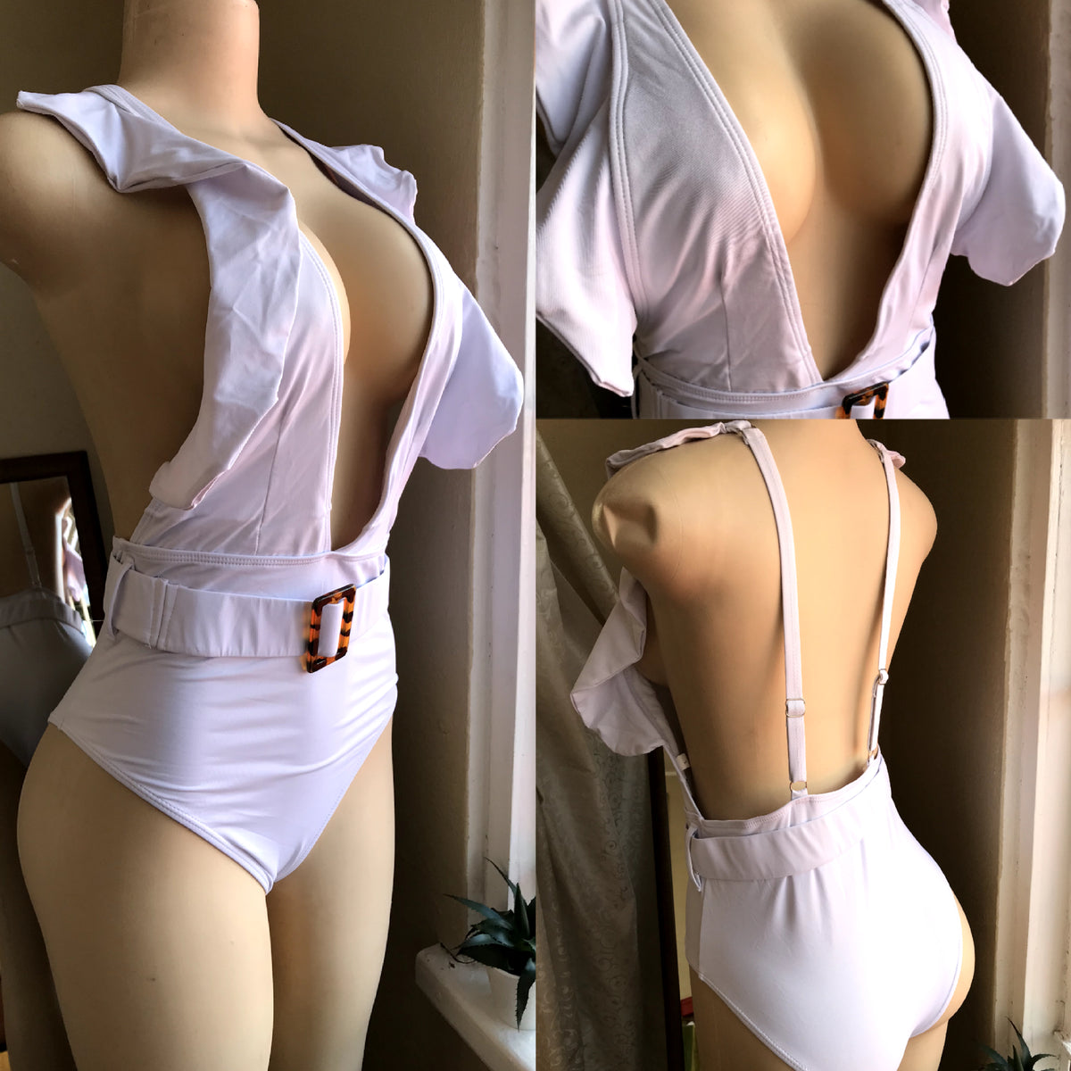 Like New Statement White Frill One Piece Swimsuit - M