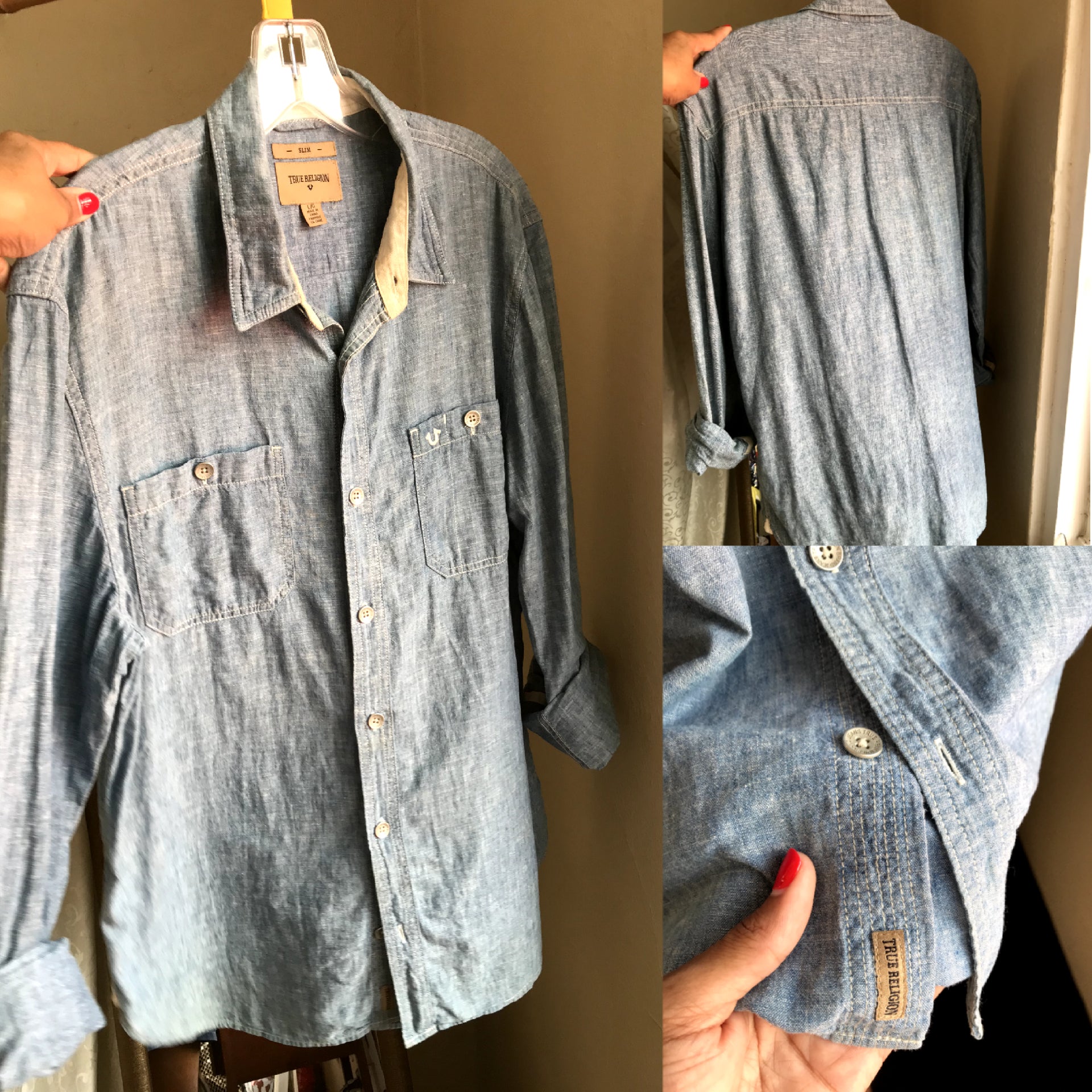 True Religion Men's Slim Denim Shirt - L