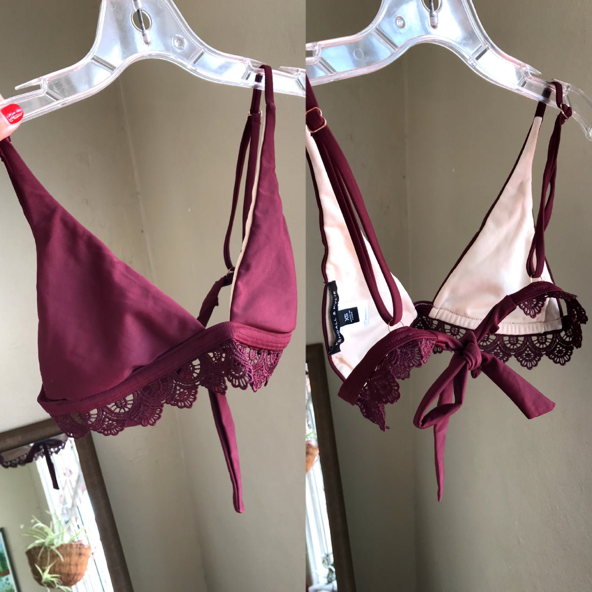 Burgundy Swimsuit Top w/ Lace Detail - XS/