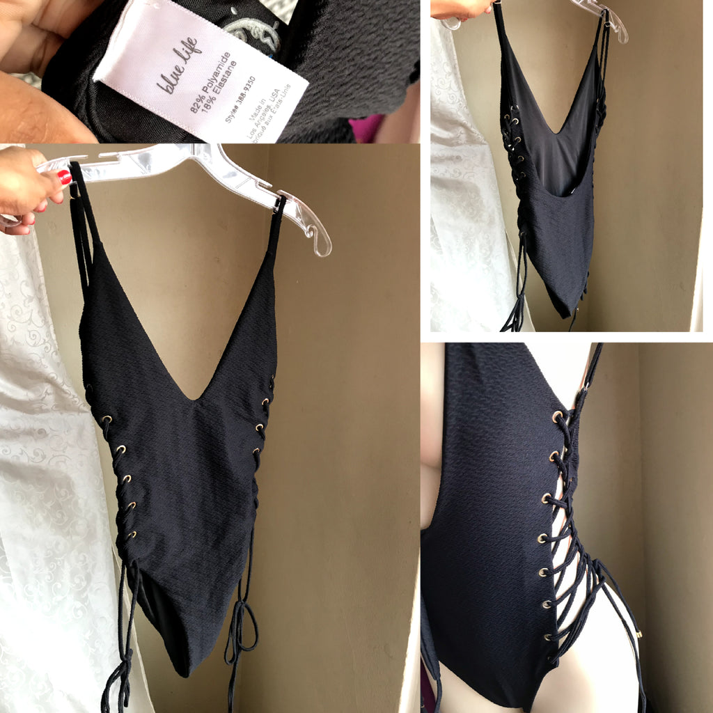 Like New Blue Life Black Lace Up One Piece - S