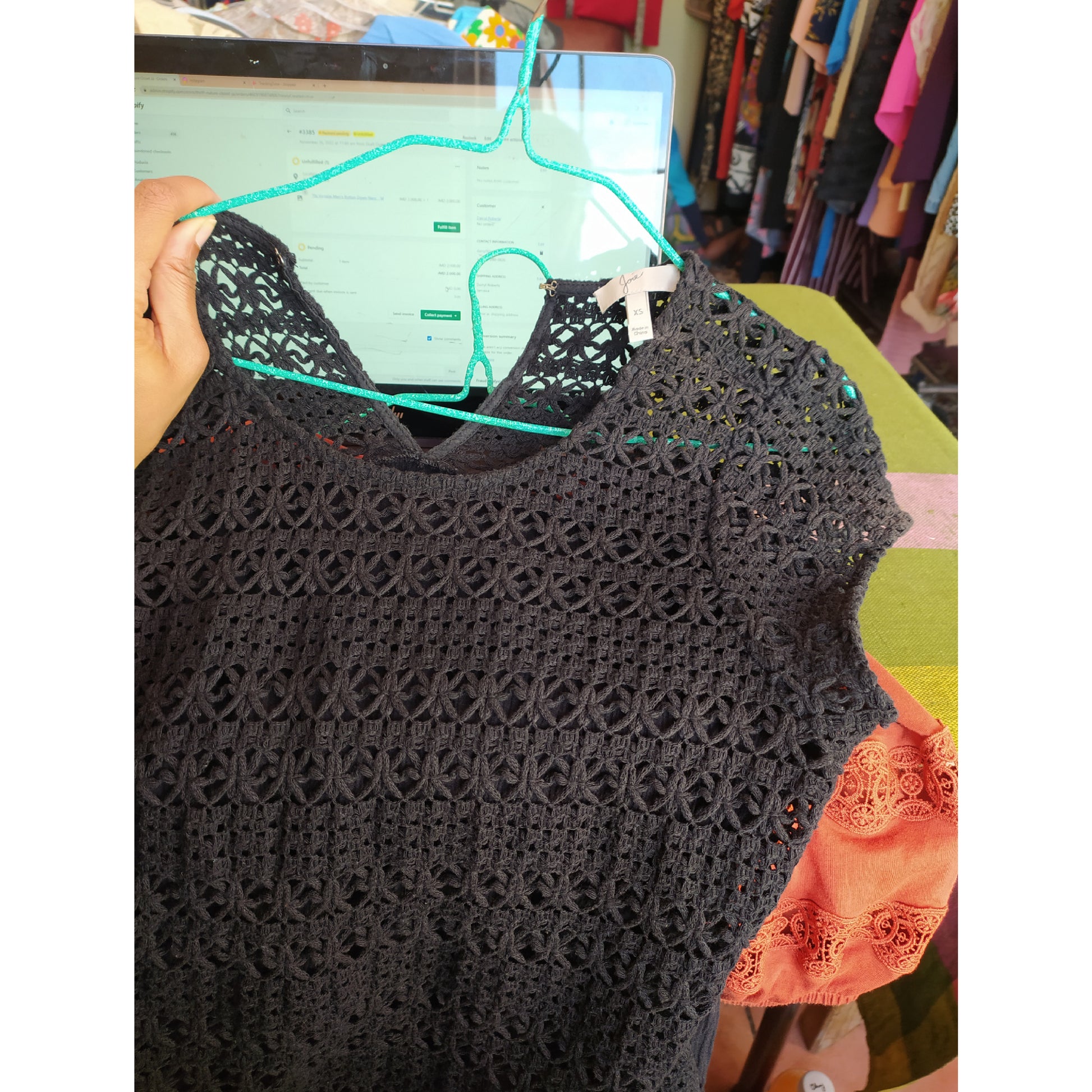 Black Crochet Short Sleeve Blouse
