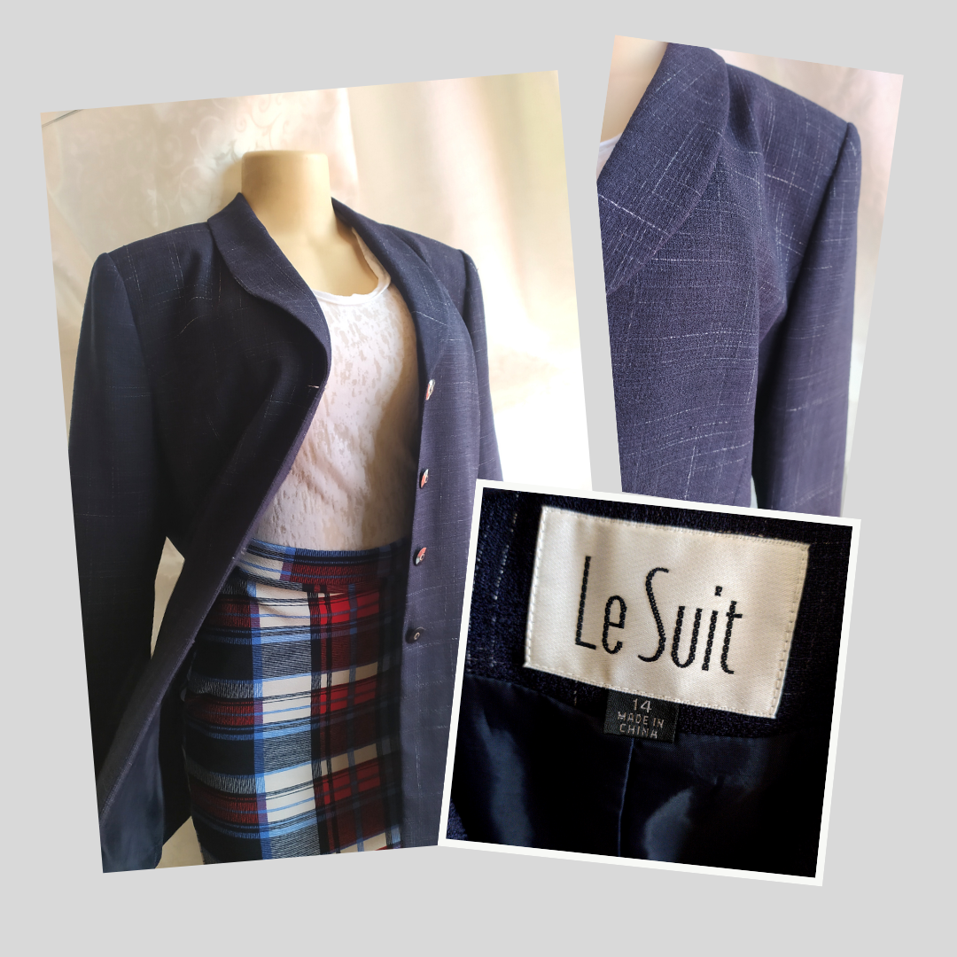 Le Suit Blue Tweed Blazer - 14