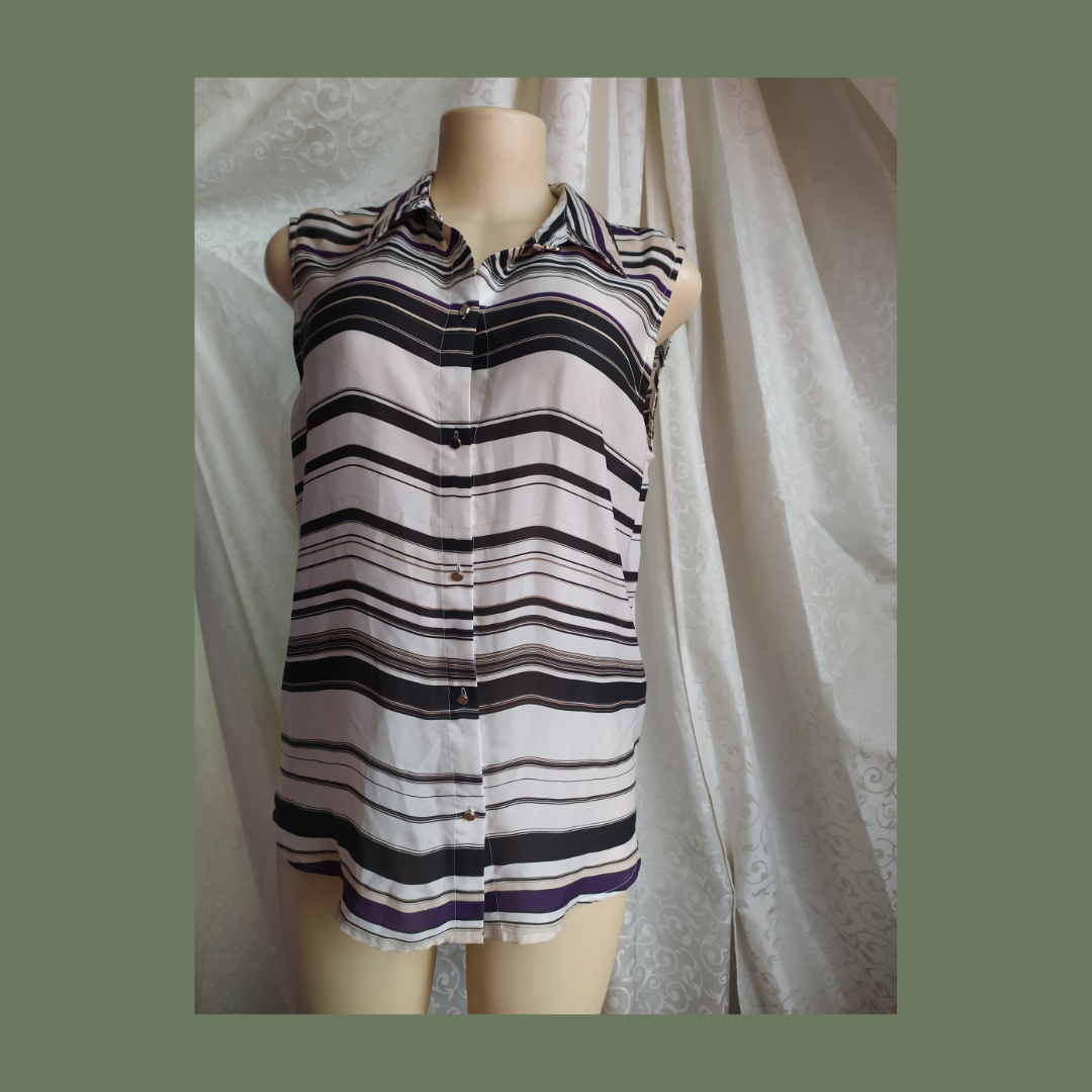 LizClairborne Horizontal Stripe Sheer Button Down - L