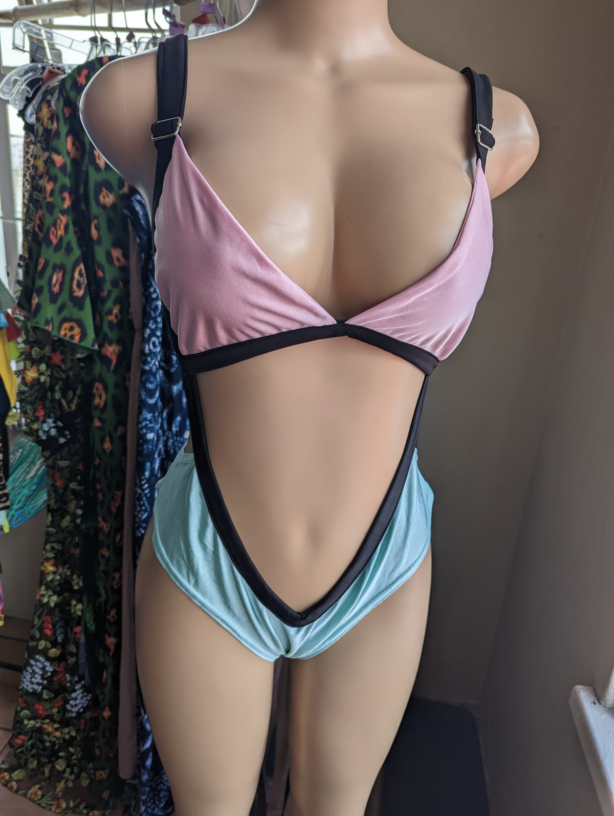 One piece swimsuit / bodysuit pink Teal L
