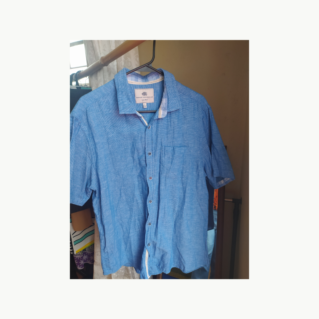Report Collection Men's Blue Thatched Button Down - L