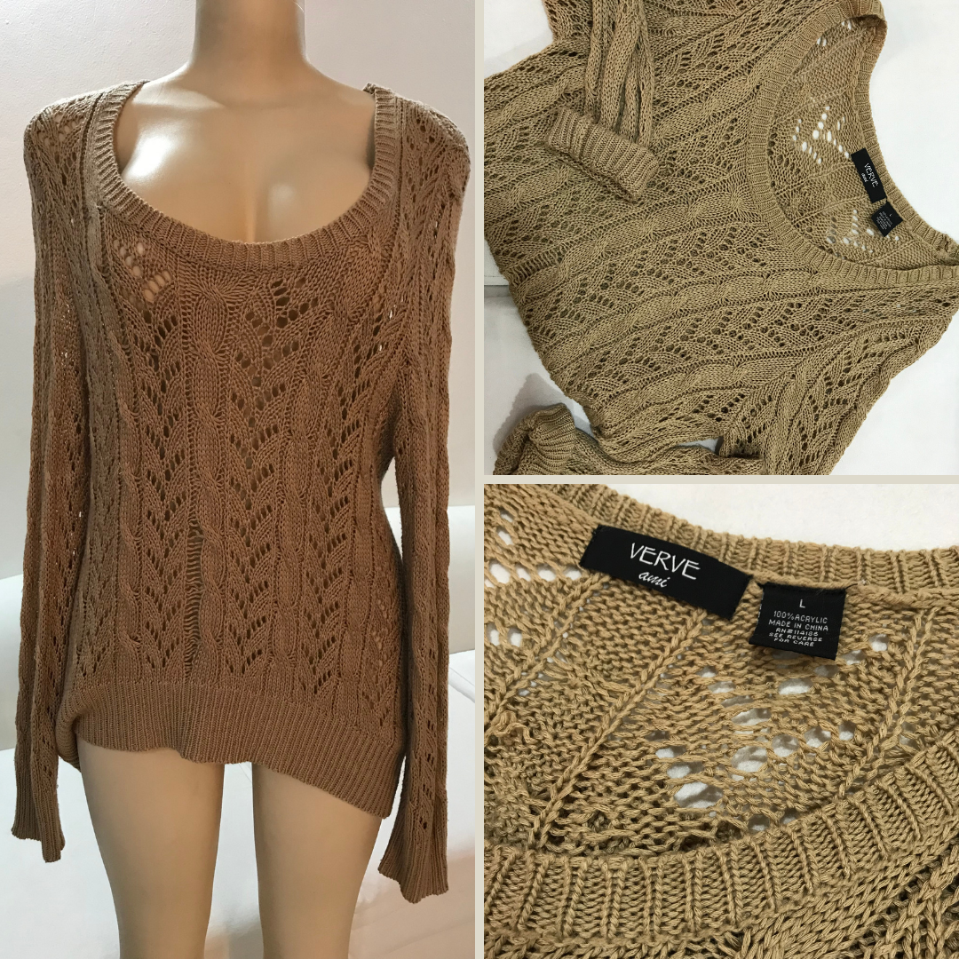 Sand Open Weave Sweater - L