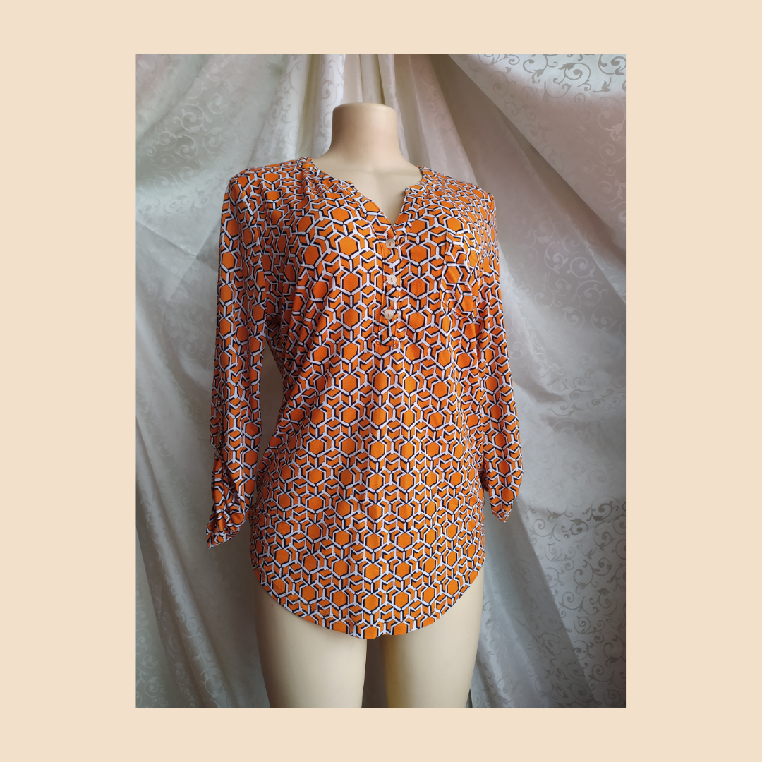 Retro Mustard Hexagon Blouse - S/M