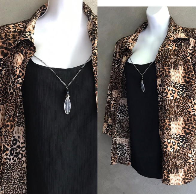 Vintage Animal Print Blouse With Crinkle Underlay & Attached Necklace
