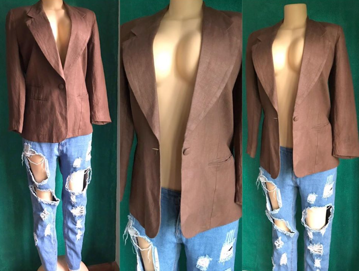 Vintage Chocolate 100% Linen Blazer