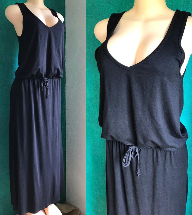 Black Draw String Slits Maxi Dress