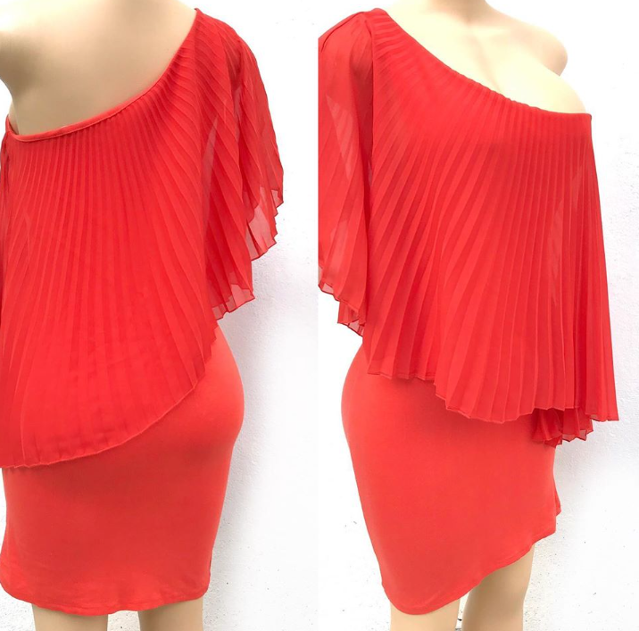 Orange Pleat Cocktail Dress