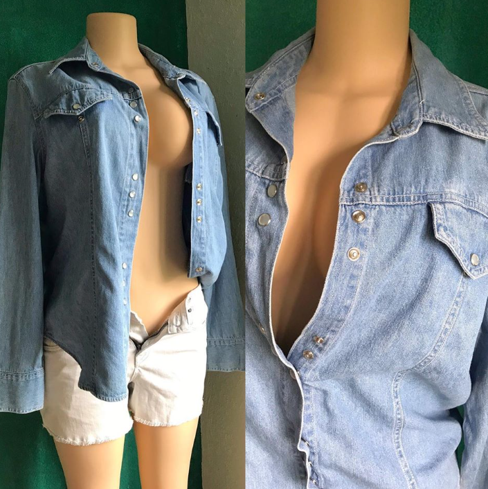 70s Vintage Carolina Blues Button Down Blouse