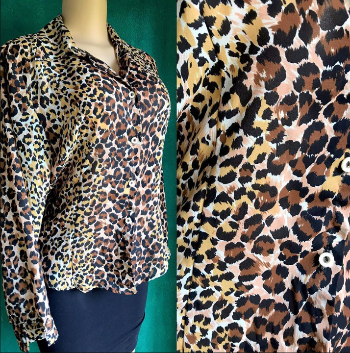 Vintage Silk Cheetah Button Down Blouse