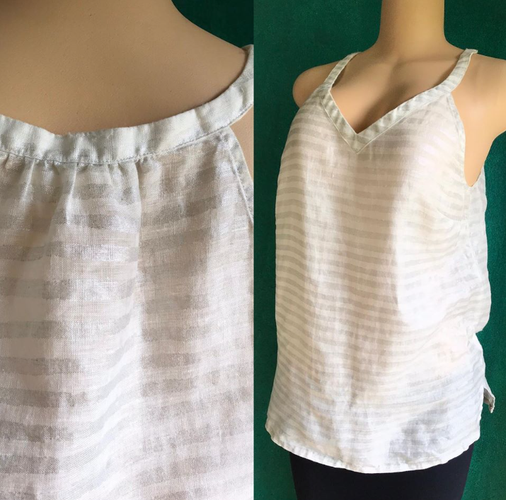 White Linen Silver Stripe Top
