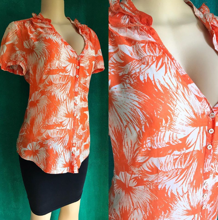 United Colors of Benetton Orange Tropical Cotton Blouse