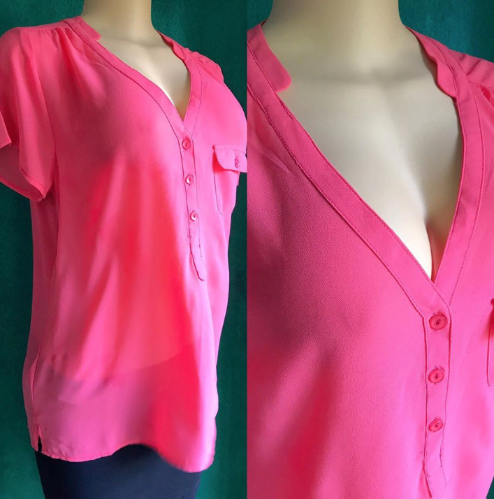 Coral Pink Sheer Short Sleeve Blouse