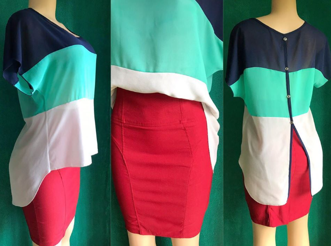 Color Block Sheer Blouse