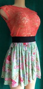 Mint Floral Flare Skirt (High/Low Waist)