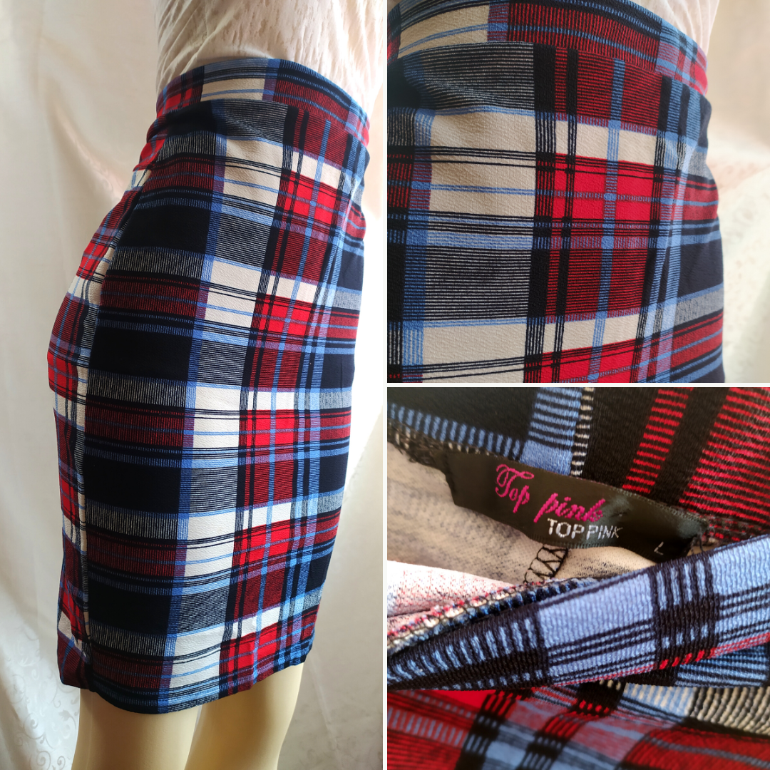 Top Pink Plaid Pencil Skirt - L