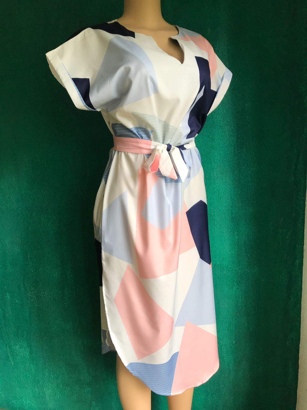 New Pastel Geo Block Sheer Dress