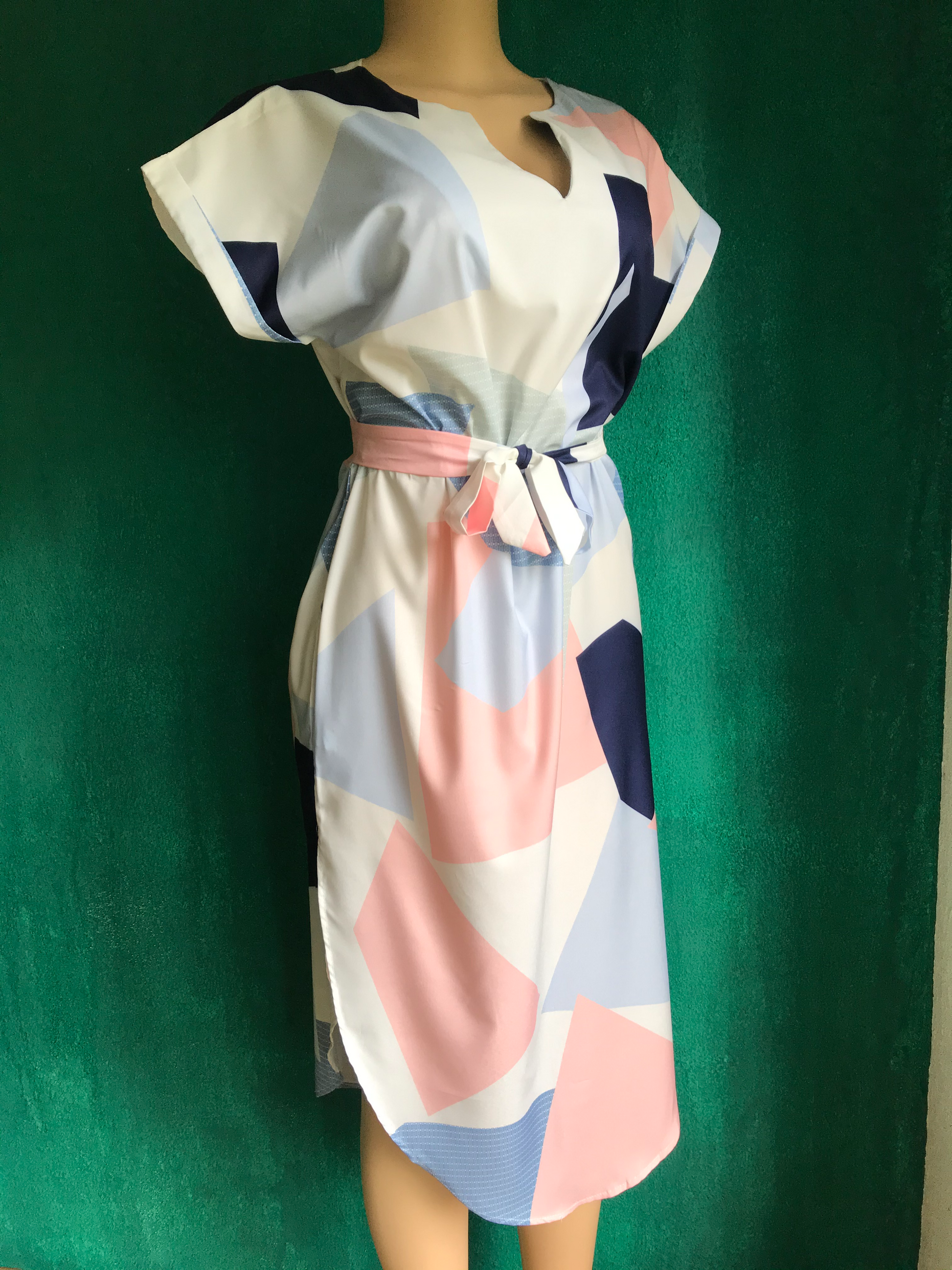 New Pastel Geo Block Sheer Dress