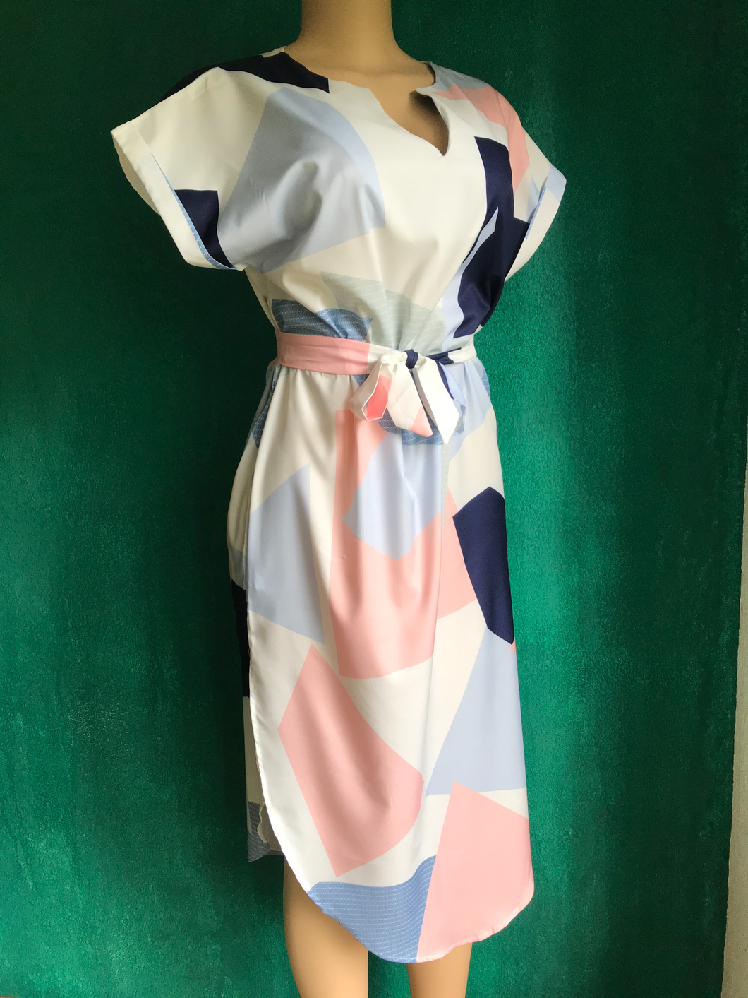 New Pastel Geo Block Sheer Dress