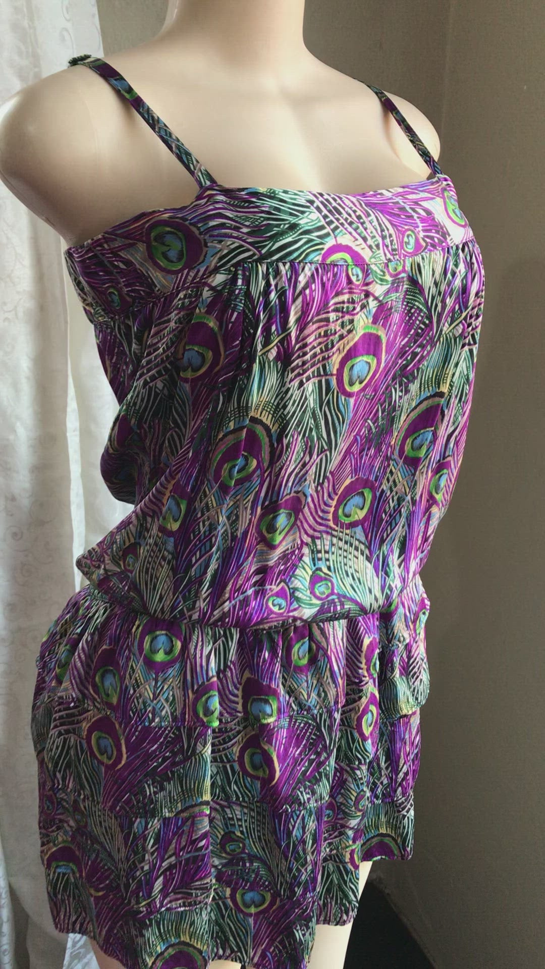 Pretty Peacock Print Spaghetti Dress -s/M