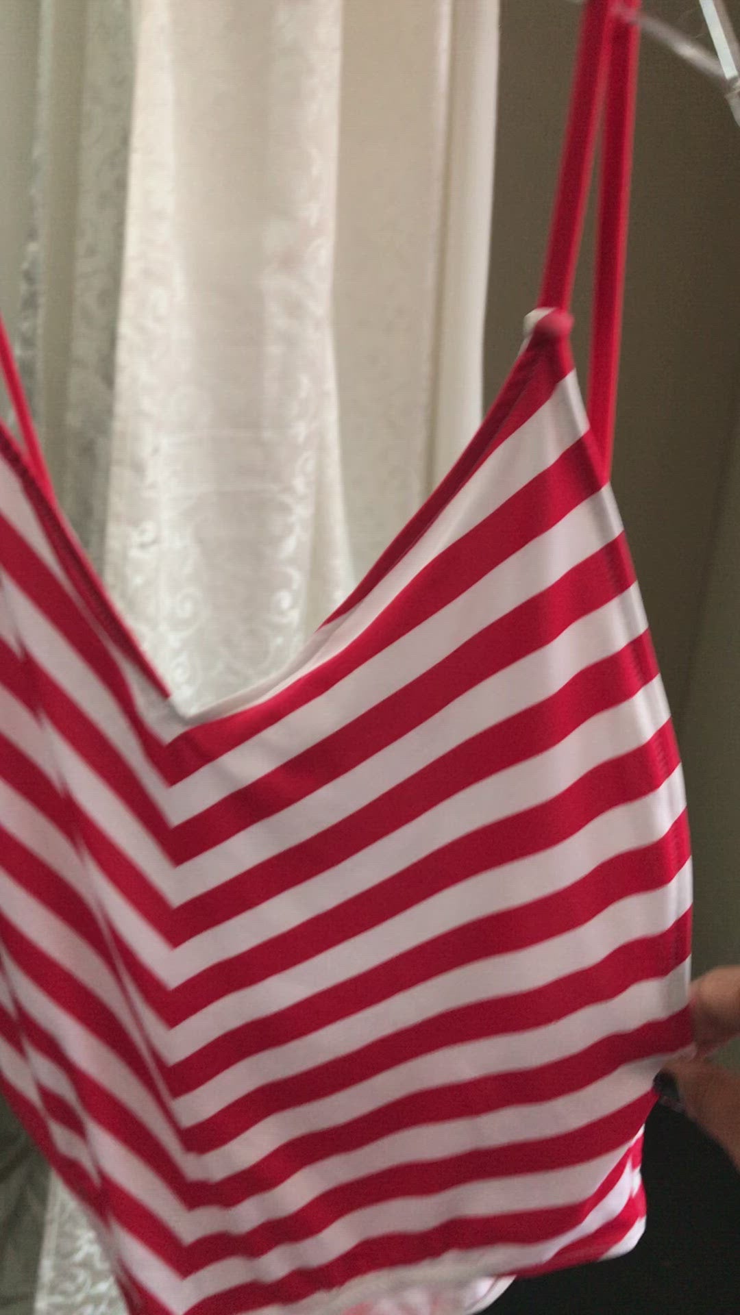 Red Stripe One Piece Swim Suit - L