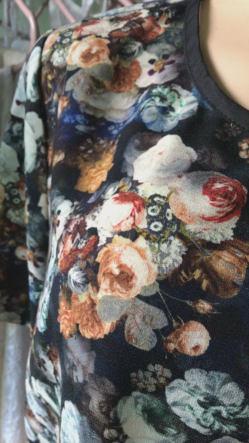 90s Zara Fine Art Floral Blouse Button Down Back