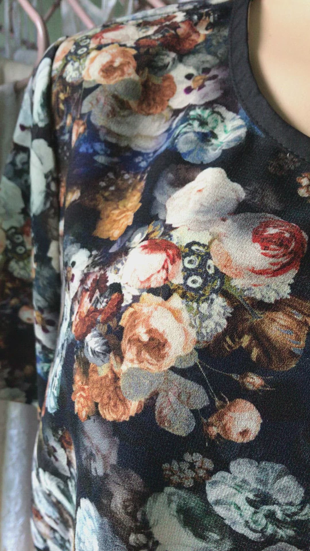 90s Zara Fine Art Floral Blouse Button Down Back