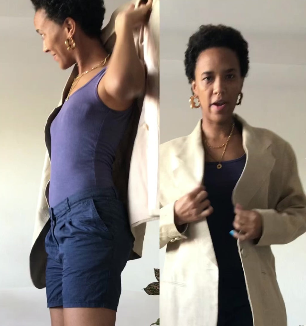 Vintage Sand Linen Blazer - L/XL/