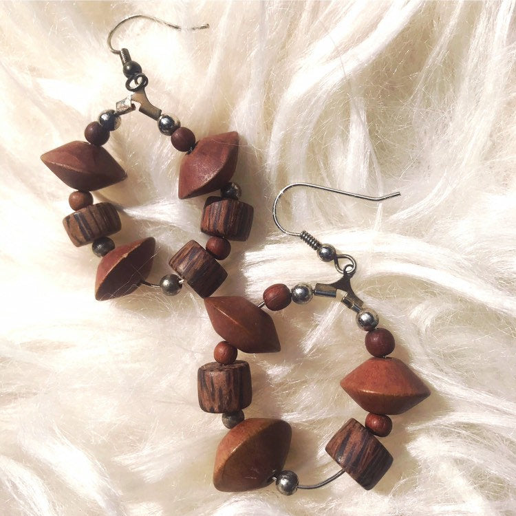 80s Wooden Drop Earrings African Jamaican