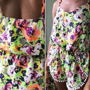 New Neon Print Pom Pom Romper