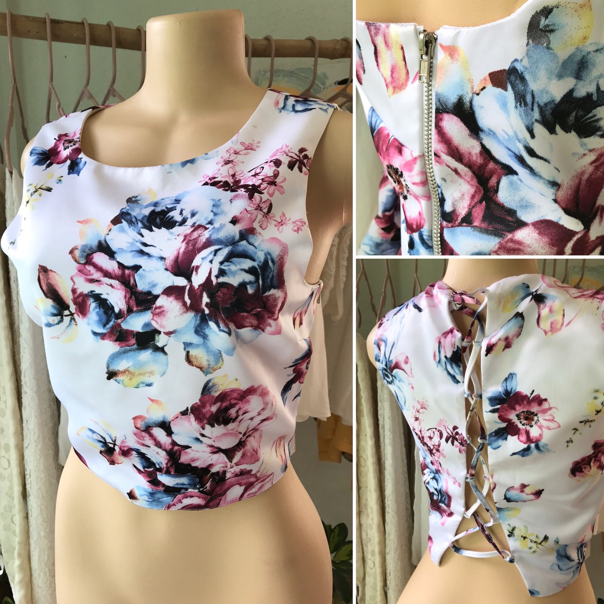 White Rose Lace Up Occasion Crop Blouse •••