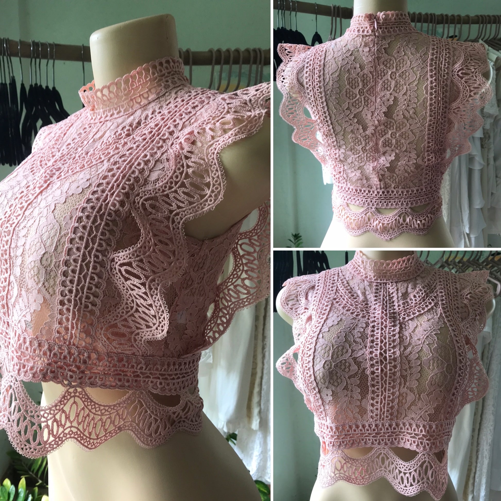 Blush Fancy Lace Turtleneck Blouse