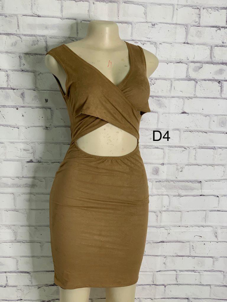 Brown Suede Split Bodycon Dress Criss Cross - M