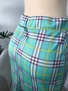 Mint Green Plaid Pencil Skirt Work Play L Thrift Nature Closet Ja