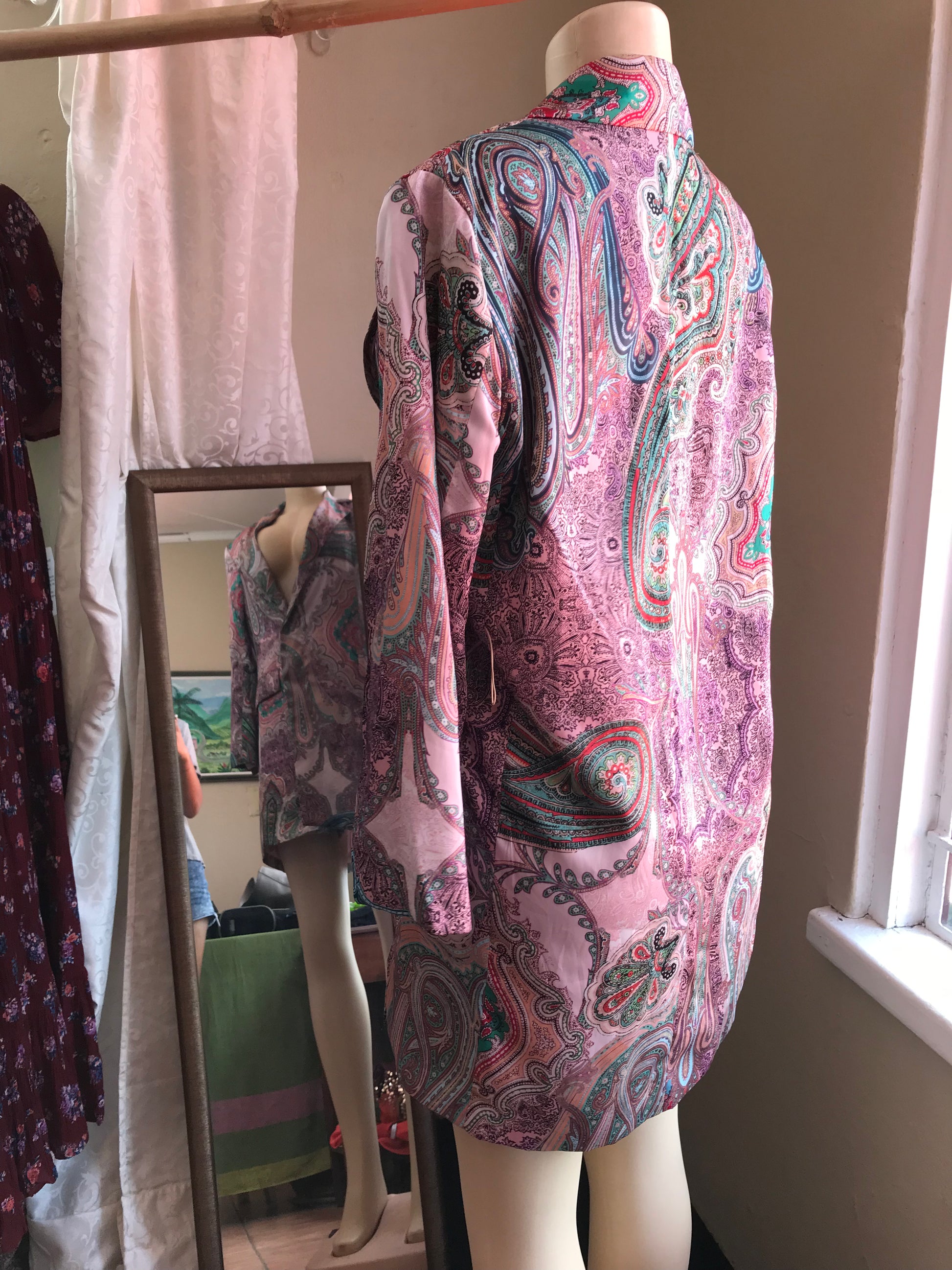 Zara Silky Coat Dress Pink Paisley - M