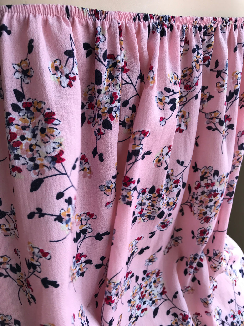 Pink Floral Off the Shoulder Blouse Ruche Sleeve