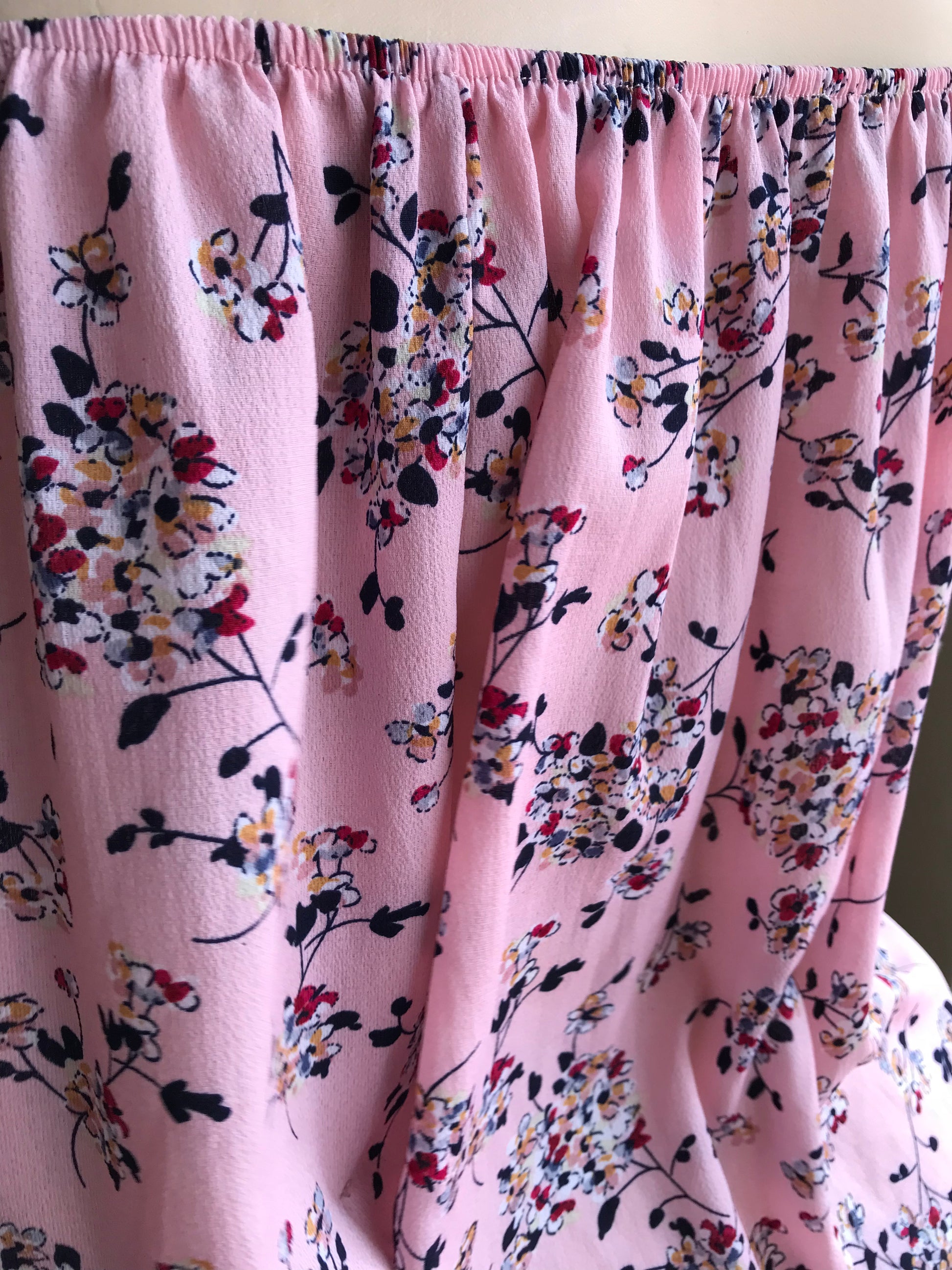 Pink Floral Off the Shoulder Blouse Ruche Sleeve