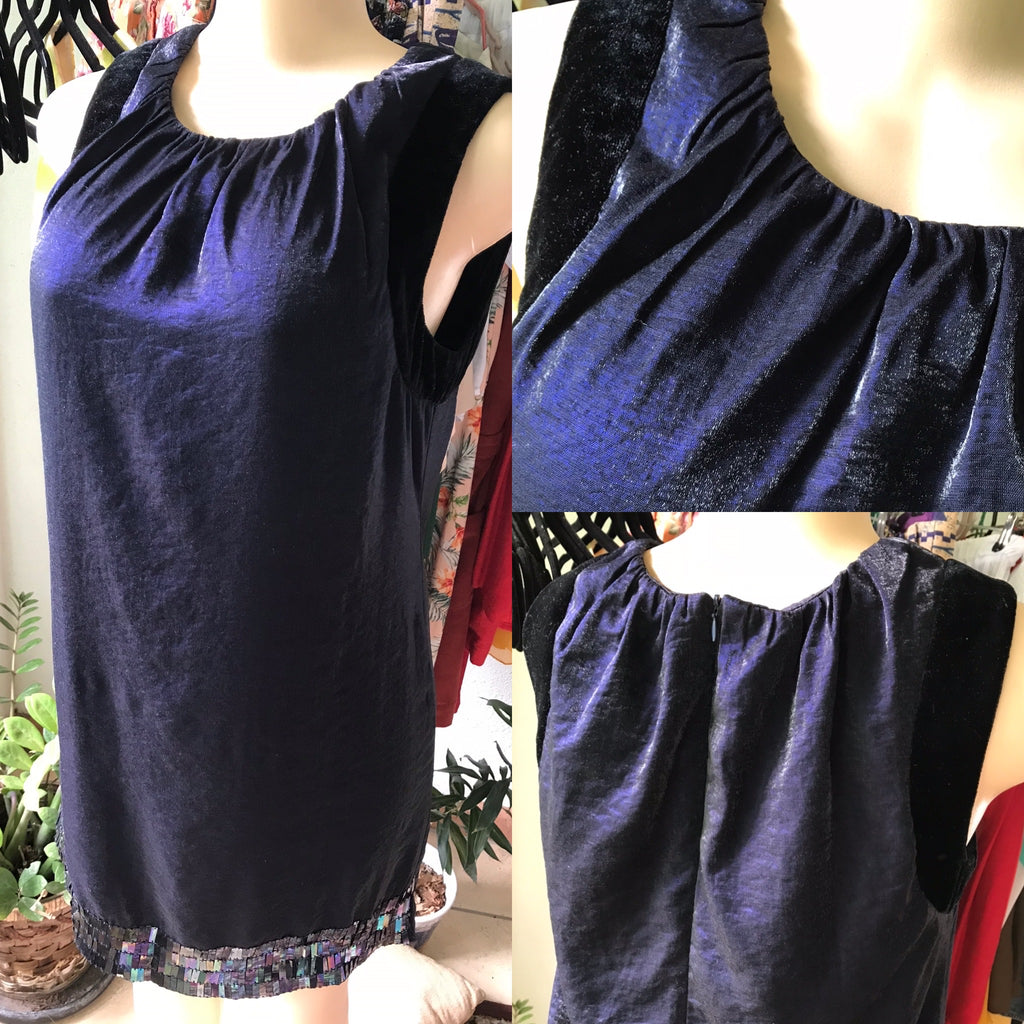 Vintage Midnight Velvet Dress with Sequin Border Detail •••