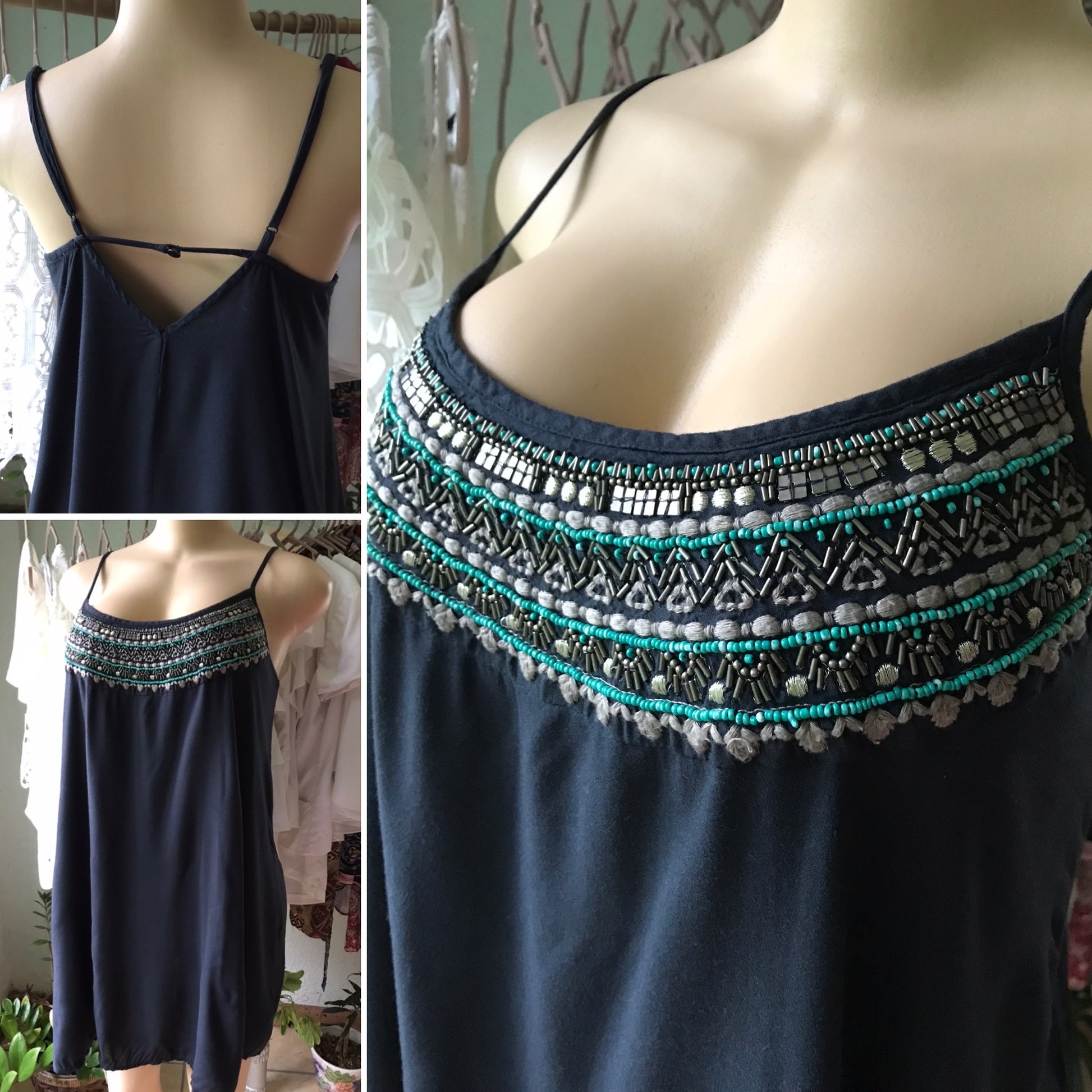 Vintage American Eagle Navy Tunic Dress Beaded