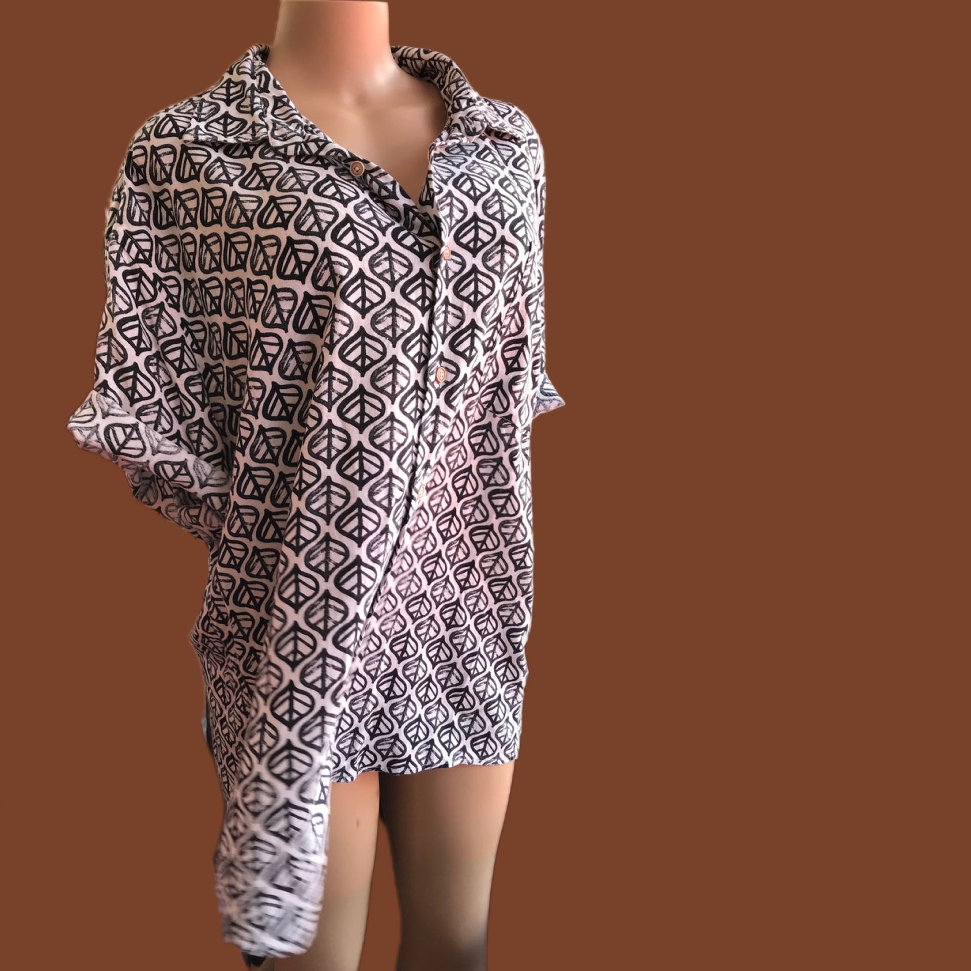 Vintage Linen Blend Leaf Graphic Shirt Men's - /XL